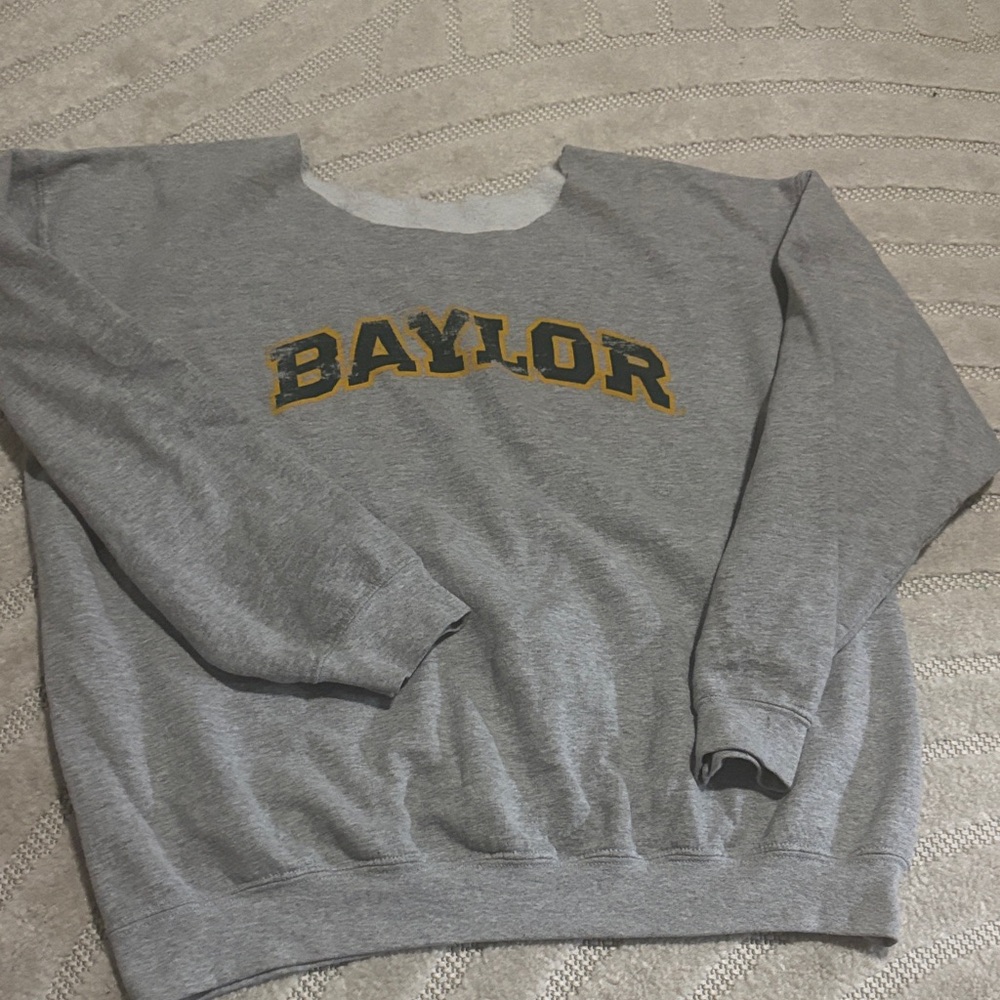 Gildan Gray Crew Neck Sweater with Baylor Print